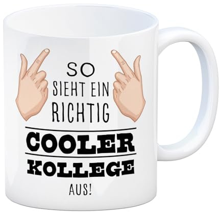 speecheese So sieht ein richtig cooler Kollege aus Kaffeebecher für die Arbeit witzige Kaffeetasse für das Büro oder als Geschenk für den Kollegen
