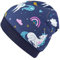 Wollhuhn Öko Warme Kuschelige Winter Jungen/Mädchen Winter Beanie-Mütze Mit Fleecefutter Versch. Motive (aus Öko-Stoffen, Bio) 20220666 (Einhörner Dunkelblau, M)