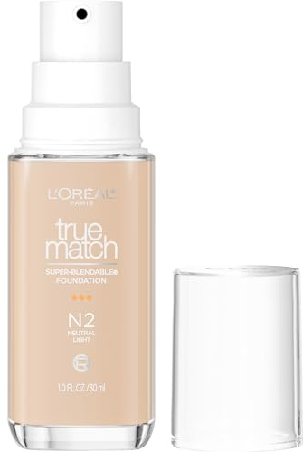 L'Oreal Paris True Match Super-Blendable Foundation, Medium Coverage Liquid Foundation Makeup, N2, Light, 1 Fl Oz