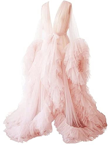 Robe de chambre pour séance photo de maternité - Longue robe en tulle bouffante pour femme, rose poudré, 3XL grande taille