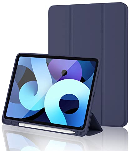 Custodia Cover per iPad (A16) 11 Generazione 11 Pollici 2025/iPad 10 Generazione 2022 iPad 10,9 con portapenne, Cover Tablet Sottile con Retro in Morbido TPU con Auto Svegliati/Sonno, Blu Scuro