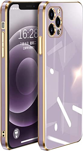 KANUZ Coque antichoc compatible avec iPhone 12 Pro Max, coque de protection arrière en verre trempé, coque fine et élégante anti-jaunissement pour iPhone 12 Pro Max (couleur : violet)