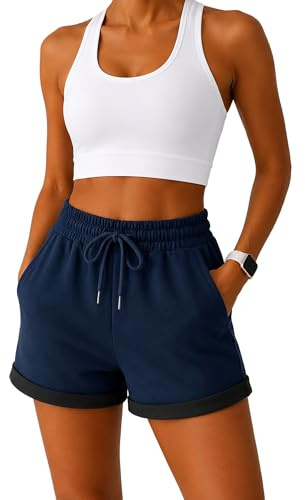 Smith & Solo Pantalones Cortos de Algodón para Mujer, Shorts Deportivos de Verano para Fitness, Correr, Yoga (Azul Marino, XL)