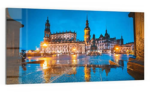 DEQORI Glasbild Echtglas | Motiv Altstadt Dresden am Abend | horizontal einteilig 100x50 cm | schöne Dekoration | Wandbild für Wohnzimmer, Schlafzimmer, Flur & Küche | moderne Wanddeko