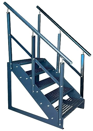 Kaminbau Mierzwa Premium Treppe Freistehend 5 Stufen Anthrazit beidseitigem Geländer (Breite 800 mm) (Höhe 95cm) (Wangen: Anthrazit) (Stufen: Anthrazit)