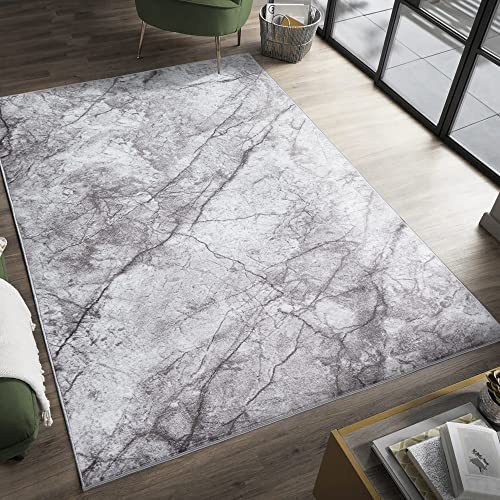 the carpet Enna moderner Teppich aus pflegeleichtem Polyester, Flachgewebe mit Antirutsch-Rücken, rutschfest und strapazierfähiger Teppich, Grau, 80 x 150 cm