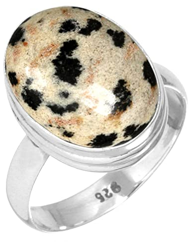Jeweloporium Mehrfarbig Real Dalmatiner 925 Silber Ringe für Frauen Edelstein Handgefertigt Silber Ringe Größe 56(17.8) Halloween Geschenk Cocktail Schmuck