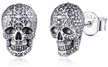 Totenkopf Ohrringe 925 Sterling Silber Skull Schädel Ohrstecker Totenkopf Gothic Muttertag Schmuck Geschenk für Damen Herren