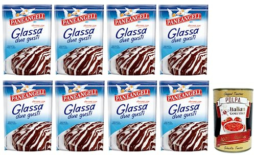 Italian Gourmet Glassa due gusti dolce 8 x 125g fettarme Kuchen-Glasur Mix | Kakao und weißes Schoko-Aroma, per torte e dessert, schnell schmelzend im, Gesamtnettogewicht 1 kg + Kostenlos Polpa 400g