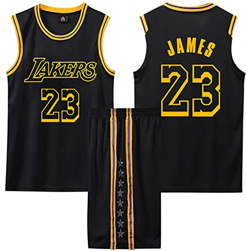 2-Teiliges Basketball Jersey für Kinder/Erwachsene - Ärmelloses Trikot #23 Sportswear T-Shirt Weste Schwarz L