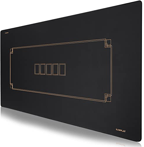 SLOWPLAY Godel Texas Hold’em Pokermatte 240x120 cm | Poker Tischauflage mit gesäumten Rändern, besonders wasserabweisend, geräuschdämmend | Sehr portabel für Spiele überall (Schwarz & Champagner-Gold)