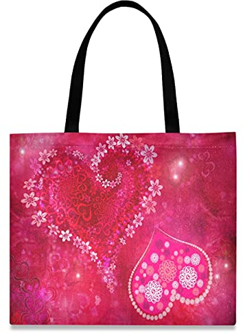874 Einkaufstaschen 40X50Cm, Schöner Blumen-Herz-Liebestag Strandtasche Langlebig Schultertasche Geräumige Einkaufsbeutel Für Herren Fitnessstudio Freizeit