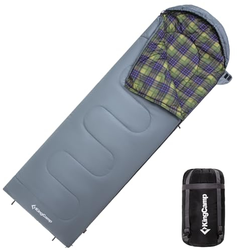 KingCamp Schlafsack, vielseitig einsetzbar, komplett entfaltbar Schlafsack outdoor mit Baumwoll-Touch-Print-Innenfutter, leicht tragbar und wasserabweisend, für Outdoor Camping, (Grau L Zip, 220×75cm)