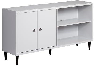 trendteam smart living - Werkzeuglose Montage -Wechselbare Türen -Lowboard Fernsehschrank Fernsehtisch -Wohnzimmer - Evolution -Aufbaumaß (BxHxT) 136 x 70 x 36 cm-Farbe Weiß mit Dunkelbraun -221687001