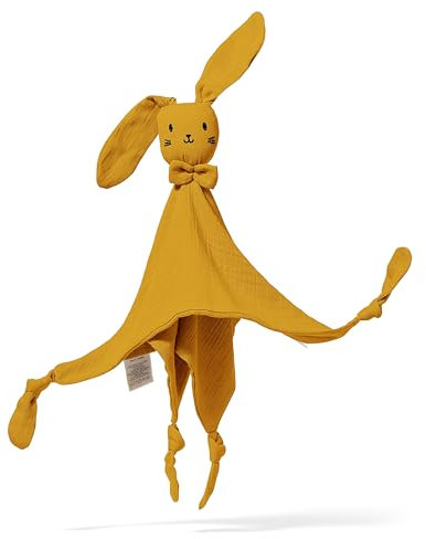 Mababu Manta de muselina para bebé, 100% algodón orgánico GOTS – Conejo de peluche – Regalo de nacimiento – 4 capas extra suave para recién nacidos, niños y niñas, lavable como paño de seguridad