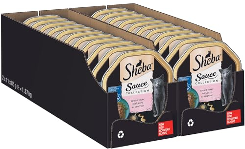 SHEBA Schale Nassfutter für Katzen Sauce Collection Sauce Lover mit Lachs MSC-Zertifiziert 2 x 11 x 85g