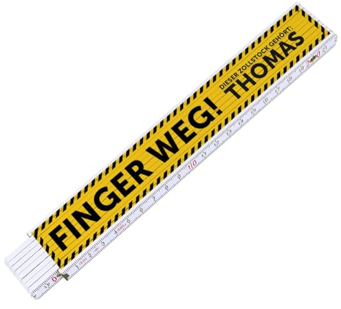 GRAVURZEILE Zollstock 2 Meter mit Gravur oder UV Druck - Finger Weg! - Personalisiert mit Namen - Gliedermaßstab mit Winkelanzeige - Geschenke für Männer Papa und Opa – Vatertagsgeschenk - UV Druck