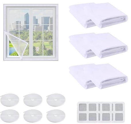 Gxlaihly Moustiquaire Fenetre, Fenêtre moustiquaire avec Velcro, Lot de 6 moustiquaires pour fenêtre 130 cm x 150 cm Avec 6 rouleaux de ruban adhésif, Protéger la Famille Contre Les Insectes (Blanc)