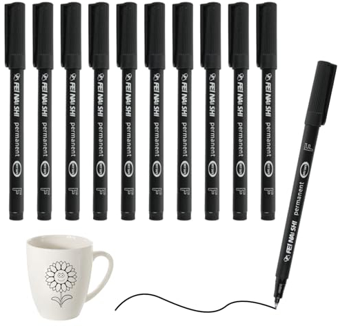 10 Pcs Fine Point Black Permanent Marker Pens, Marker Pen Quick Drying & Waterproof Pen Set for Doodling, Marking on Plastic Wood Metal Glass, Ideal for Office School Arts & Crafts Supplies (0.6mm)