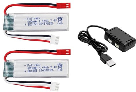 2PCS 2S 7.4V 600mAh Li-ion Battery with 2-in-1 Charger for XK A280 A160 A300 RC Aircraft Fixed Wing Battery Glider Aeromodelling Toys Accessories