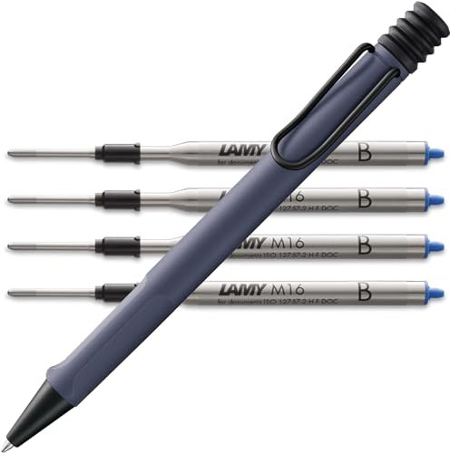 Lamy safari Kugelschreiber - mit ergonomischem Griff aus robustem ASA-Kunststoff - inkl. Großraummine M 16 in Strichbreite M in schwarz und 4 in blau B Bundle (SET B (blau), pink cliff)