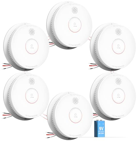 SITERWELL Smoke Detector, Hardwired Interconnected Smoke Detector, Photoelectric Smoke Alarm with 9V Backup Battery, Fire Alarm with Test/Silence Button, UL217-10th Listed, GS562A, 6 Packs