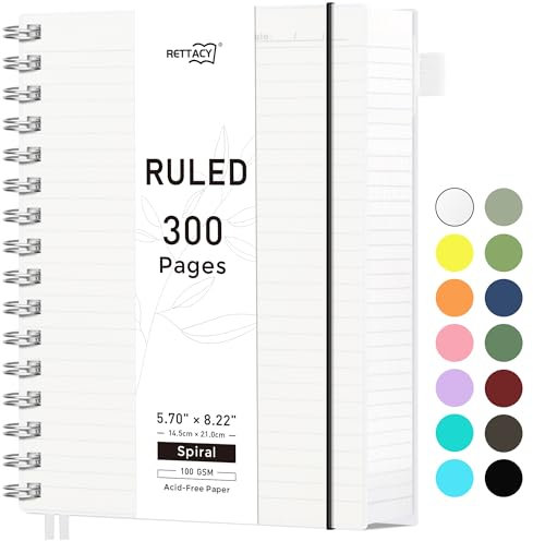 RETTACY A5 Notebook, Notepad, Wirebound Spiral Notebooks 300Pages /150 Sheets for Writing,100gsm College-Ruled Paper, Retro PVC Cover, for Men Work Office School,14.5 x 21cm - Transparent
