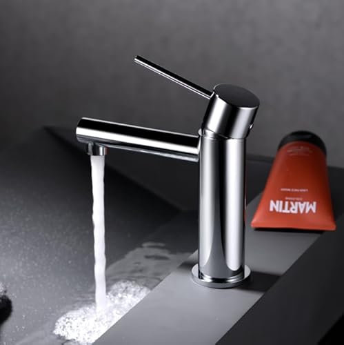 IMEX - Grifo Monomando Lavabo | Grifo Baño Mezclador Agua Fria y Caliente | Grifo para Baño Acero Inoxidable y Ahorro de Agua sobre Encimera | Serie Milos Stick | Color Cromado