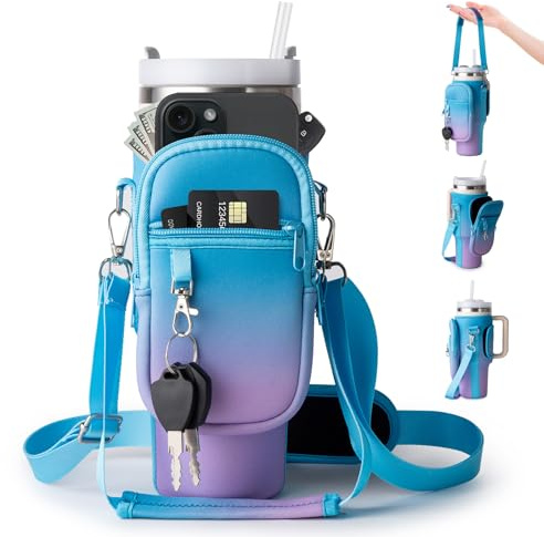 linmaya Water Bottle Carrier Bag with Phone Pocket for Stanley Cup 40/30oz,Insulated Neoprene Water Bottle Holder Cross-boday Bag with Adjustable Shoulder & Handheld Strap Stanley Cup Accessories