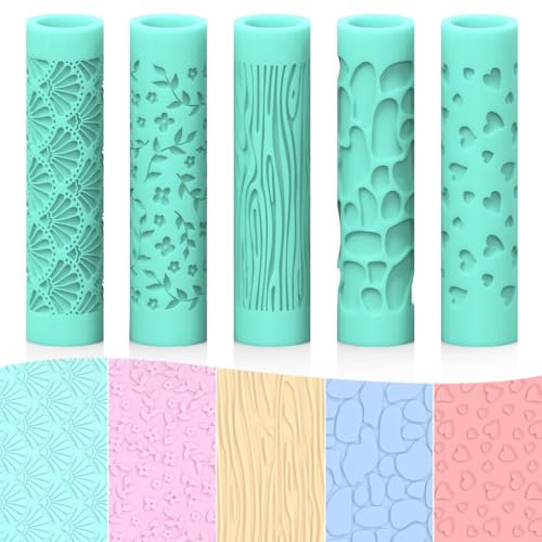 ORIGACH 5 Stück Ton Roller Muster Zur Herstellung von Ohrringen, Modelliermuster-Roller-Set Töpferwerkzeuge Polymer Ton Strukturrolle Zur Herstellung von Schmuck