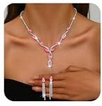 Gkaopi Schmucksets für Damen Strass Kristall Kette Lange Quasten Ohrringe Set Brautschmuck Set mit Halskette und Ohrringe für Hochzeit Party (Rosa)