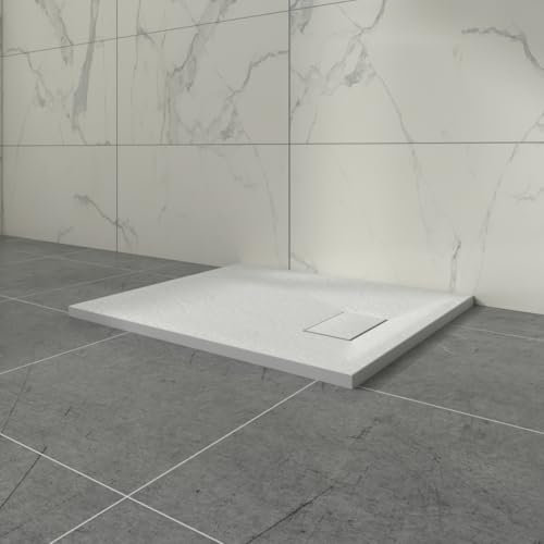Aquariss SMC Slate Effect Shower Enclosure Tray 800x700mm Rectangular Wetroom Shower Base White