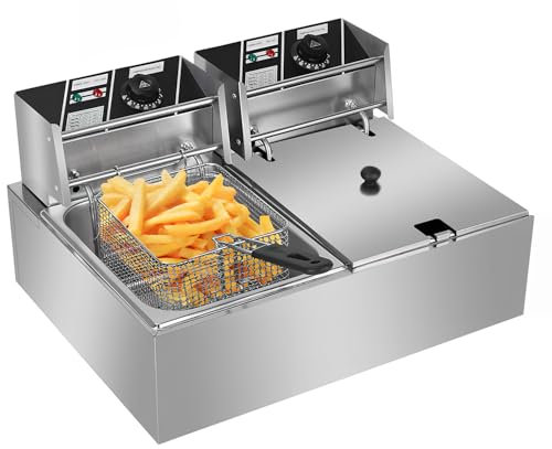 JOYHUT Electric Commercial Deep Fryer, 20L Dual Tank Stainless Steel, 5000W, 12L Oil Capacity, AC Adapter, Deep Fryer for French Fries, Chicken, Fish & Chips