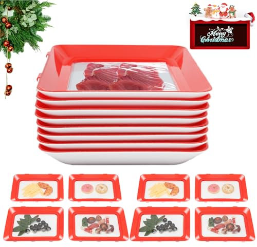 WSIKGHU 8 PCS Lebensmittelkonservierung Tablett Aufschnittdose Stapelbox 29,5 x 22,5 x 3 CM, Aufschnittbox Frischhaltedose Geeignet für Obst, Gemüse, Fleisch