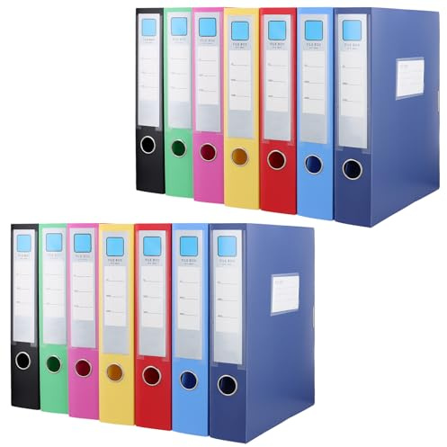 SINJEUN 14 Stück A4 Dokumentenbox Bunt, 5,5 cm Breit, 7 Farben A4 Aktenordner Kunststoff, Bunte Archiv-Schachtel Sammelboxen für Büro, Blau, Himmelblau, Schwarz, Gelb, Grün, Rosarot, Rot