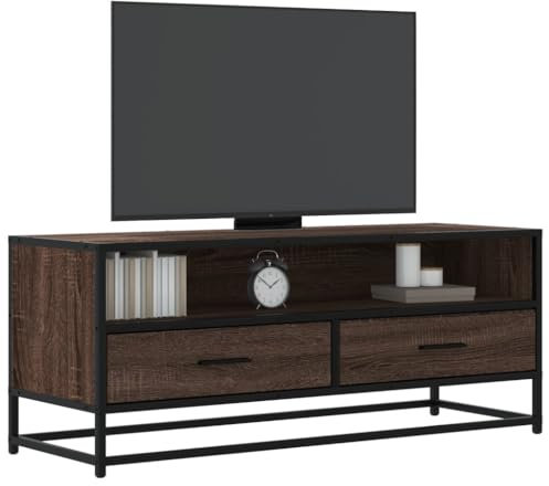 Somanki TV-Schrank Eichen-Optik 100x34,5x40 cm Holzwerkstoff und Metall, TV Lowboard, Fernsehschrank, Fernsehtisch, Fernseher Schrank, TV Sideboard, TV Board, TV Cabinet, TV Bank, TV Kommode - 848818
