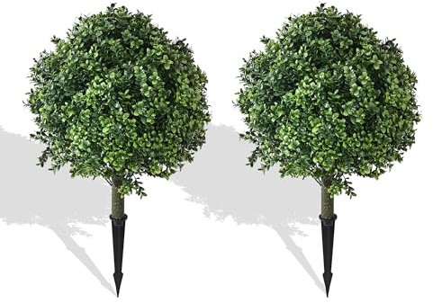 Árboles topiarios artificiales de boj con estaca de tierra