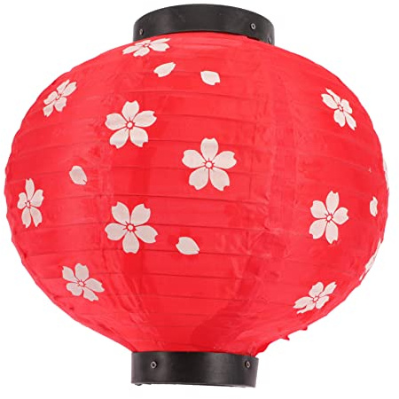Sewroro Lanterne Japonaise Pliante Soie Lanterne Suspendue Créative pour Intérieur Et Extérieur Rouge avec Fleurs De Cerisier Blanches