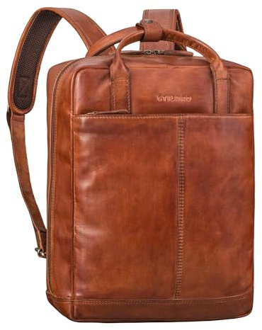 STILORD Bobbie Lederrucksack Herren & Damen Rucksacktasche 2 in 1 Leder Laptoprucksack Business 16 Zoll Notebookrucksack Echtleder Rucksack Groß mit 2 Tragegriffen Farbe:Brandy - Cognac