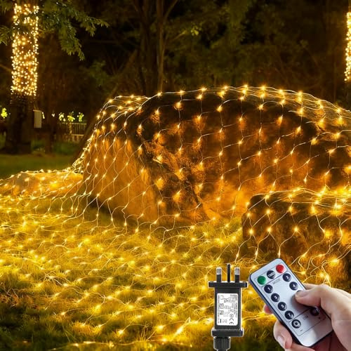 Outdoor Christmas Lights, 208LED 3x2m Net Lights Extendable, Timer & IP65 Fairy Lights Plug in, 8 Modes Christmas Window Light Warm White, Curtain Lights Indoor for Balcony, Christmas Decorations