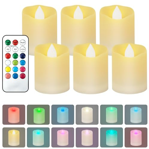 KERCAMKEL Candele a LED con timer e telecomando, 6 pezzi LED Tealight con 2 modalità, timer 4H/8H, luci elettriche multicolore per Halloween, decorazione per la casa, Natale, matrimonio, festa