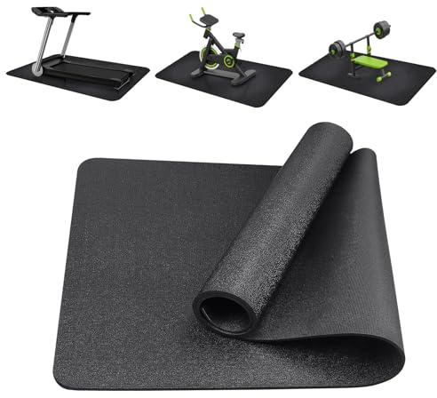Treadmill Mat,152cm×76cm×6mm Gym Floor Mats,Treadmill Mat Floor Protector,Noise Reduction Anti-Slip Waterproof Fitness Mat,Exercise Equipment Mats,For Fitness & Exercise Equipment(Black)
