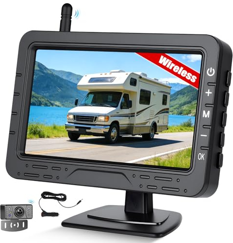 SIXWIN Kabelloses Rückfahrkamera-Set, 4.3 Zoll Monitor,IP68 Wasserdicht, mit 1 Kabelloser Rückfahrkamera für Anhänger, Wohnmobil, LKW, Auto, Bus, Nachtsicht, 12V-36V