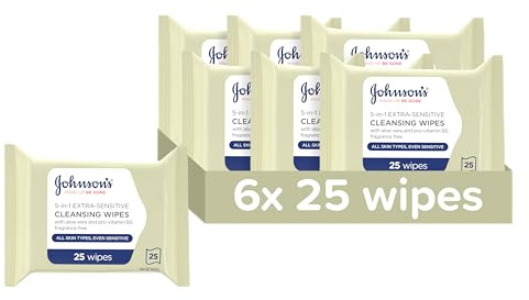 Johnson's Makeup Be Gone Extra-Sensitive Wipes, Pack of 6 x 25 Wipes