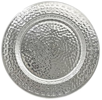 13-Inch Stainless Steel Hammered Charger Plates, Silver Dinner Plate Chargers Set of 6, Round Server Ware