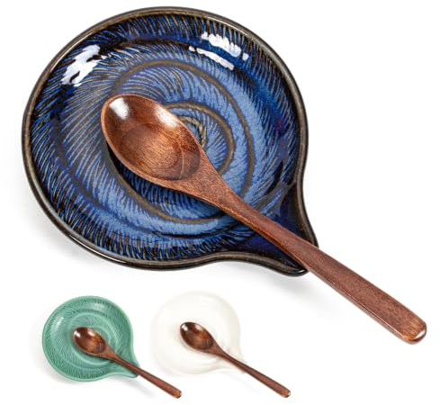 Zipplunk Spoon Rest Kitchen, Ceramic Spoon Holder (Blue) | Heat-Resistant Kitchen Utensil Rack for Holding Spoons, ladles, spatulas, Coffee Spoons