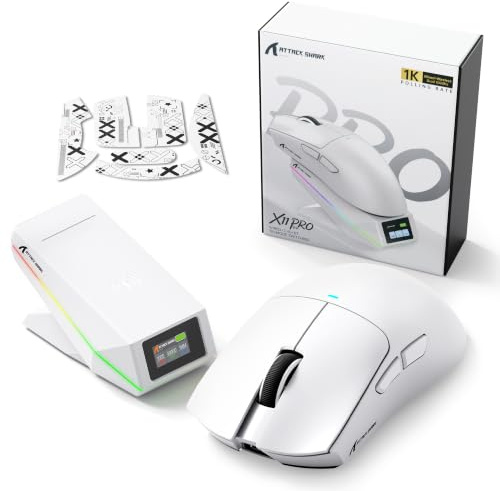 ATTACK SHARK X11 Pro V2 Souris Gaming sans Fil avec Dock TFT, Blanc B | Station de Charge Magnétique, Ultra Légère 69g, 1000Hz, 100 Millions de Clics, Capteur PAW3315, Jusqu’à 30000 DPI,Tri Mode