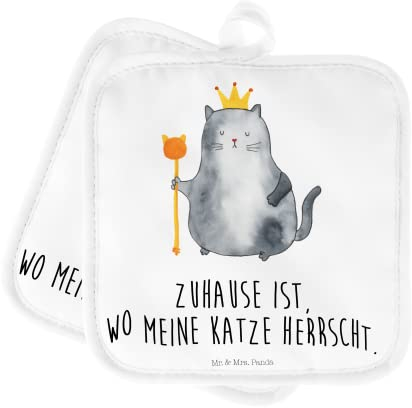 Mr. & Mrs. Panda 2er Set Topflappen Katze König - Geschenk, Familie, Katzenbesitzerin, MIAU, Ofenhandschuh, Katzenaccessoires, Schöne Topflappen,