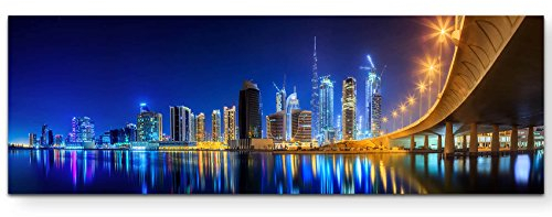 Paul Sinus Art Skyline Dubai bei Nacht - Panoramabild auf Leinwand in 150x50cm