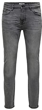 Only & Sons Uomo O&S Slim Fit Pantaloni Jeans Basic Denim ONSWARP Elasticizzato Pantaloni A Svasati, Colore:Grigio, Taglia Pantalone:33W / 34L